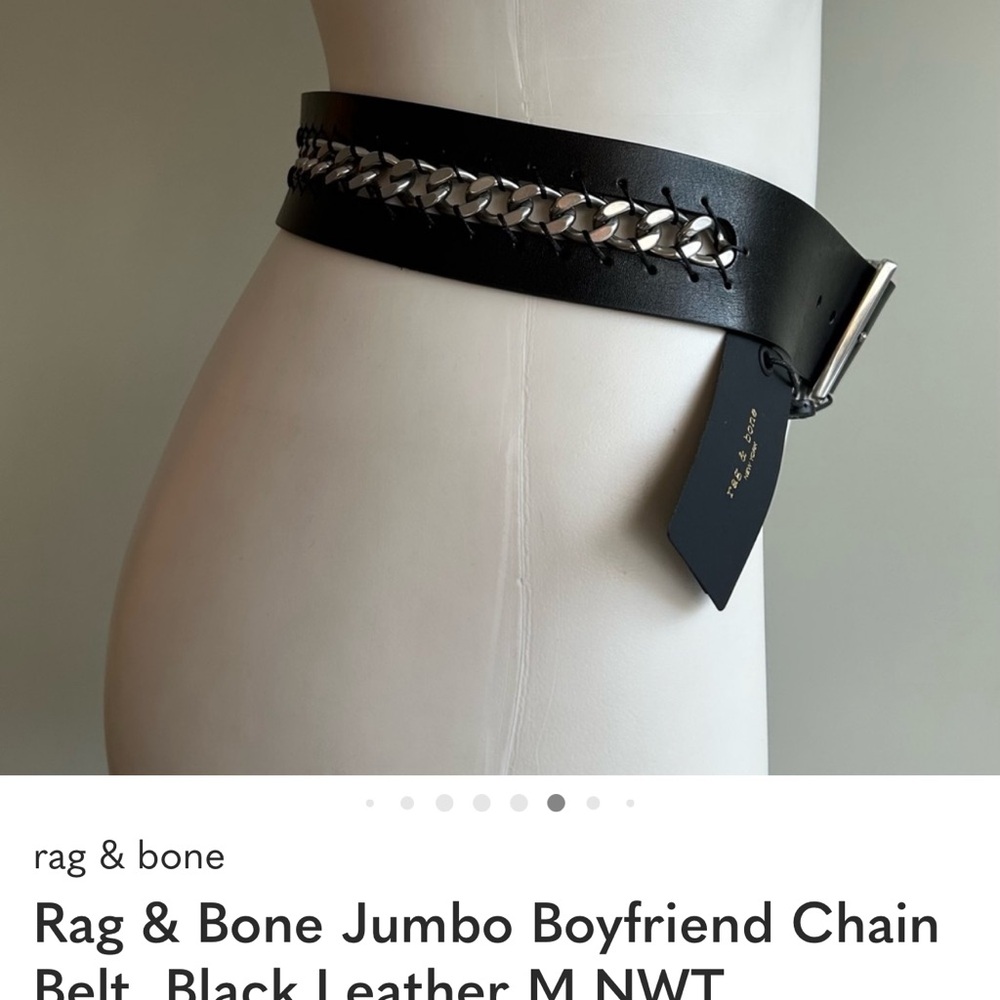 Rag & Bone Jumbo Boyfriend Chain Belt, Black Leather M NWT - Picture 2 of 10